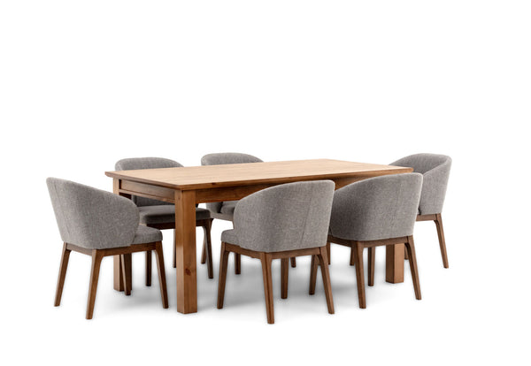 HELMOND 7 PIECE DINING SUITE WITH WESTLEY DINING CHAIRS  RUSTIC PINE