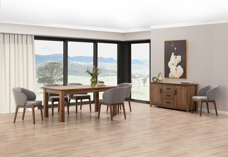 HELMOND 7 PIECE DINING SUITE WITH WESTLEY DINING CHAIRS  RUSTIC PINE