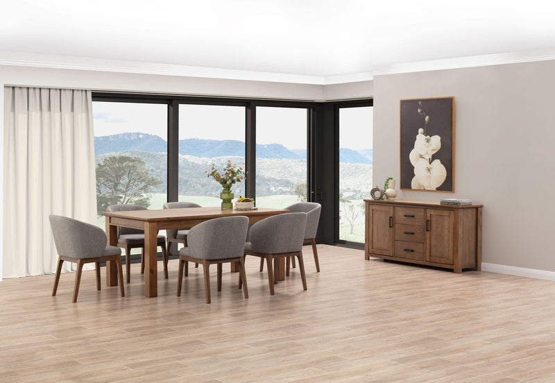 HELMOND 7 PIECE DINING SUITE WITH WESTLEY DINING CHAIRS  RUSTIC PINE