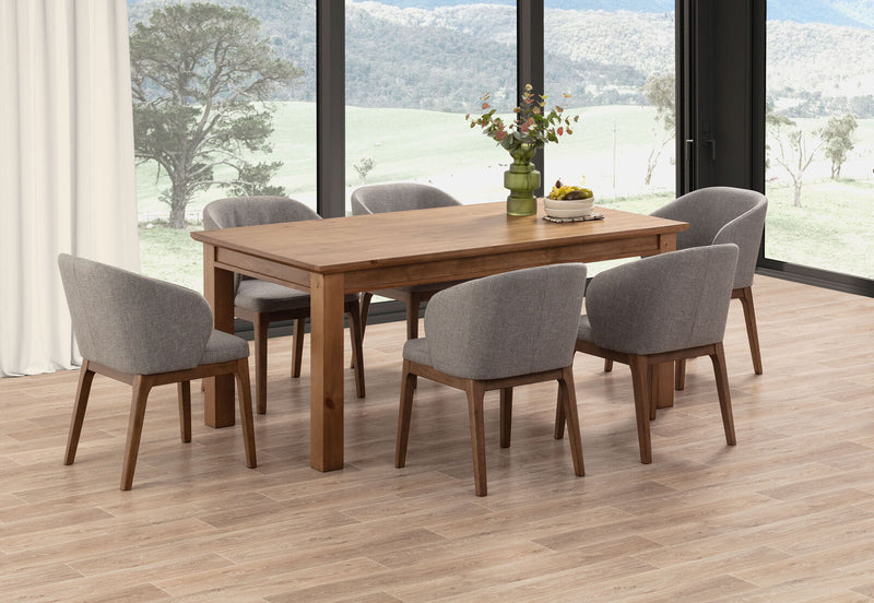 HELMOND 7 PIECE DINING SUITE WITH WESTLEY DINING CHAIRS  RUSTIC PINE