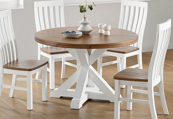 CHARLSBOURG 1200 ROUND DINING TABLE WHITE/DARK PINE