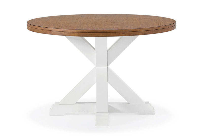 CHARLSBOURG 1200 ROUND DINING TABLE WHITE/DARK PINE