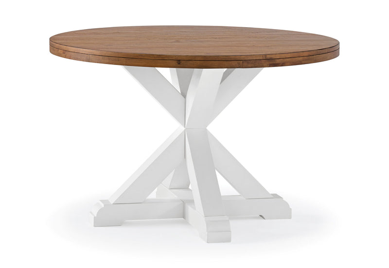 CHARLSBOURG 1200 ROUND DINING TABLE WHITE/DARK PINE