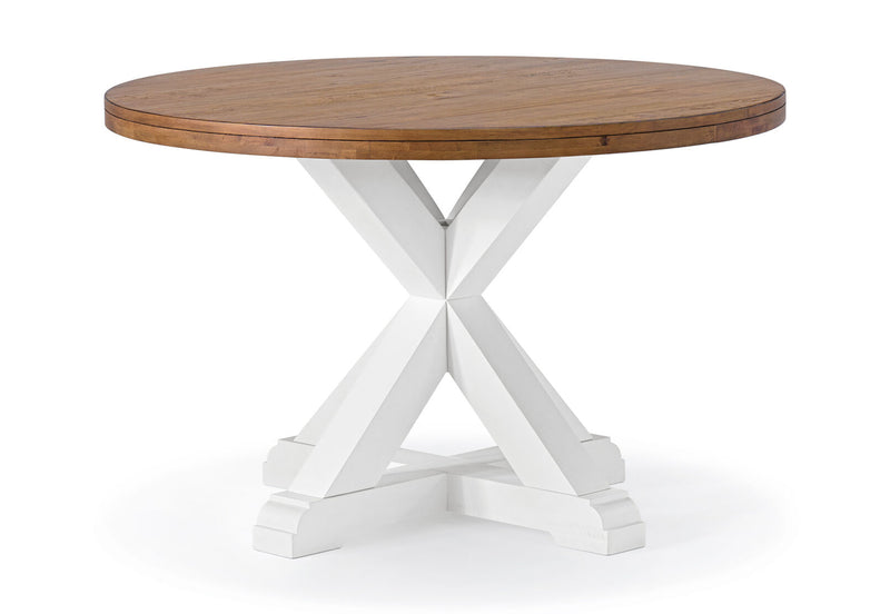 CHARLSBOURG 1200 ROUND DINING TABLE WHITE/DARK PINE