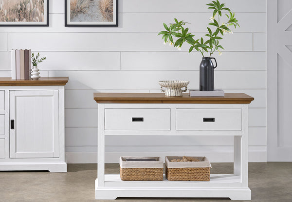 CHARLSBOURG SOFA TABLE WHITE/DARK PINE