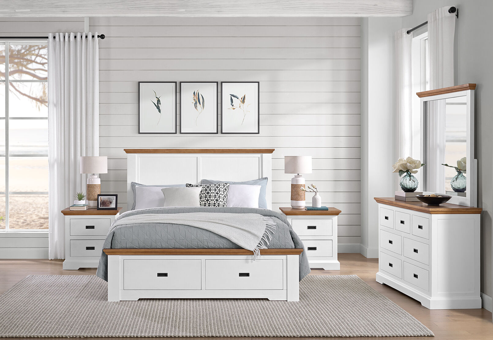 CHARLSBOURG DRESSER WITH MIRROR WHITE/DARK PINE