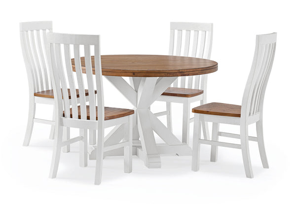 CHARLSBOURG 5 PIECE 1200 ROUND DINING SUITE WHITE/DARK PINE