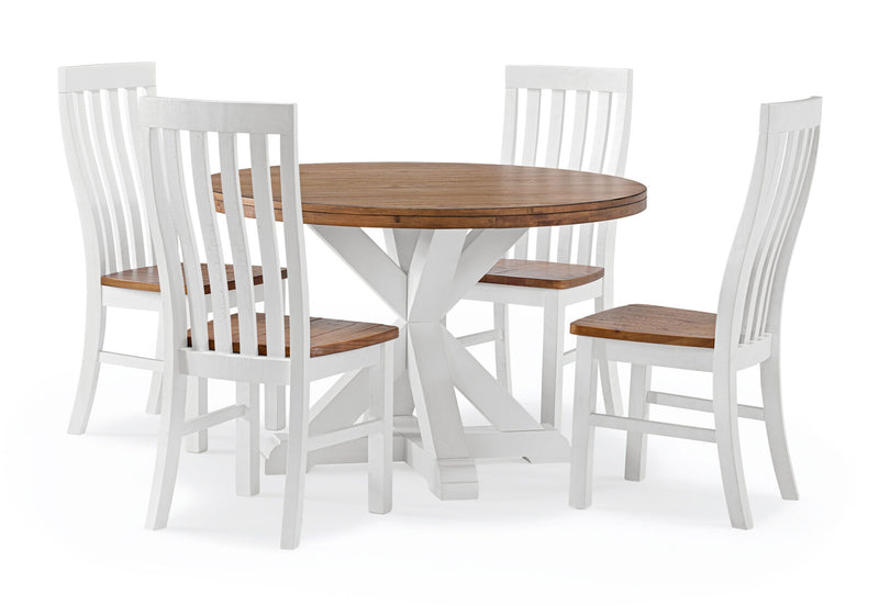CHARLSBOURG 5 PIECE 1200 ROUND DINING SUITE WHITE/DARK PINE