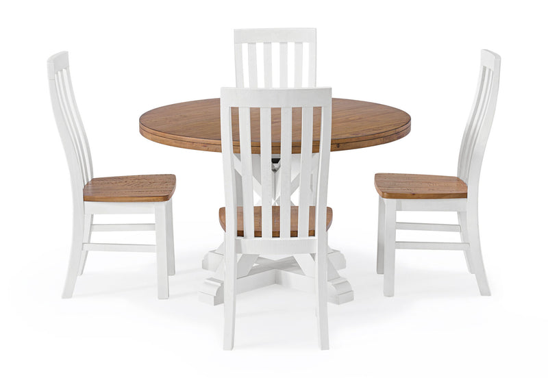 CHARLSBOURG 5 PIECE 1200 ROUND DINING SUITE WHITE/DARK PINE