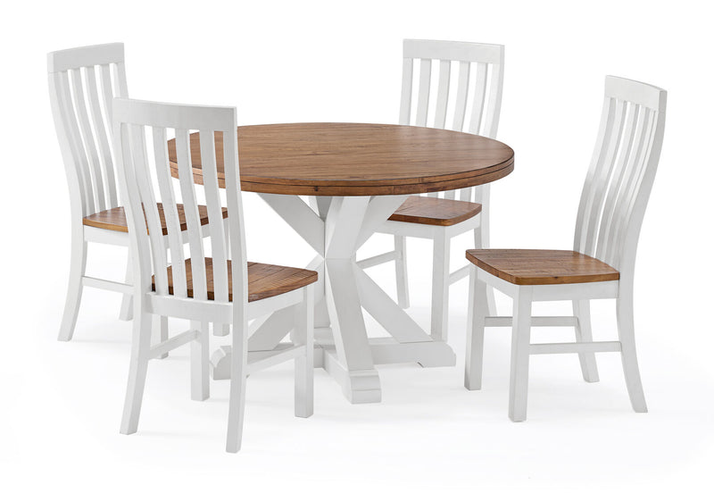 CHARLSBOURG 5 PIECE 1200 ROUND DINING SUITE WHITE/DARK PINE