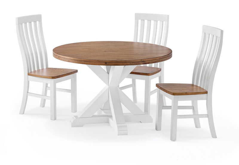 CHARLSBOURG 5 PIECE 1200 ROUND DINING SUITE WHITE/DARK PINE
