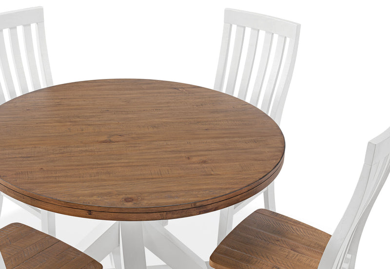 CHARLSBOURG 5 PIECE 1200 ROUND DINING SUITE WHITE/DARK PINE