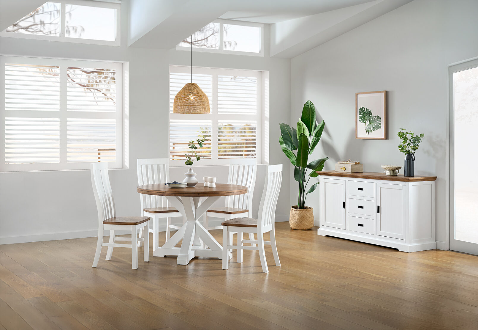 CHARLSBOURG 5 PIECE 1200 ROUND DINING SUITE WHITE/DARK PINE