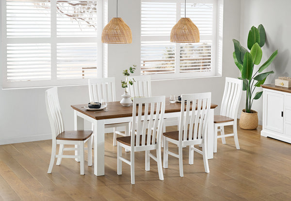 CHARLSBOURG 7 PIECE DINING SUITE  WHITE/DARK PINE