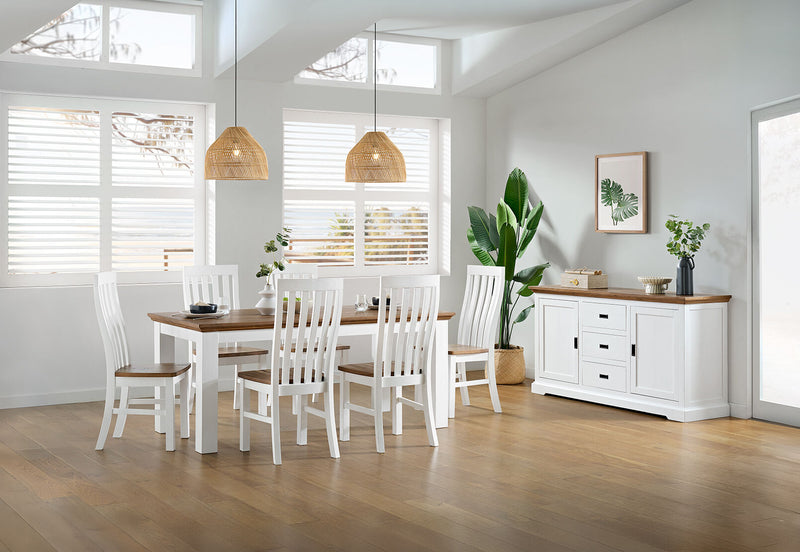 CHARLSBOURG 7 PIECE DINING SUITE  WHITE/DARK PINE