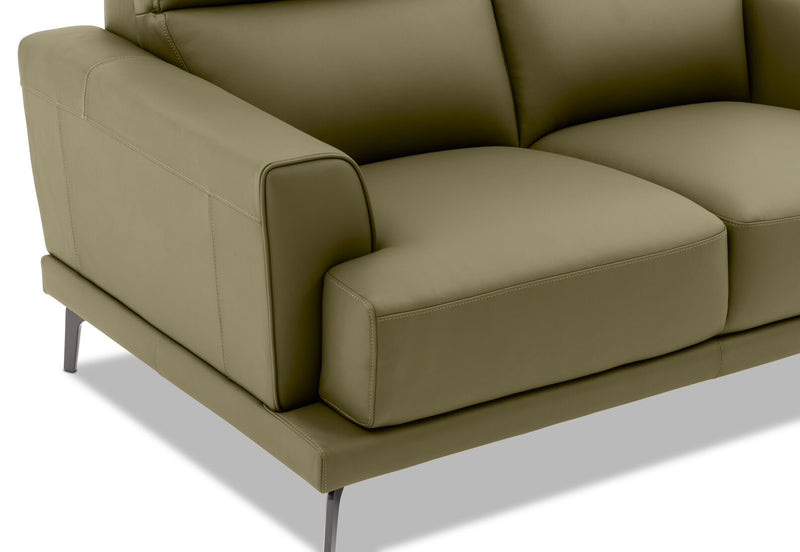 MONDRICH LEATHER 2 SEATER SOFA 	OLIVE GREEN