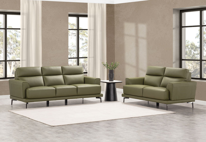 MONDRICH LEATHER 2 SEATER SOFA 	OLIVE GREEN