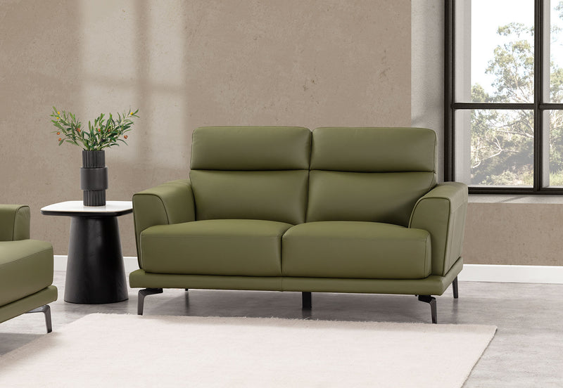 MONDRICH LEATHER 2 SEATER SOFA 	OLIVE GREEN