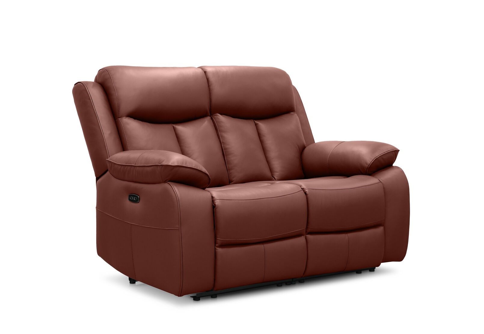 DACIA LEATHER 2 SEATER SOFA WITH INBUILT ELECTRIC RECLINERS BURNT ORANGE