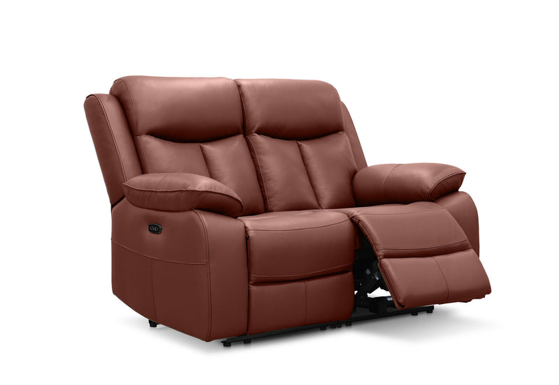 DACIA LEATHER 2 SEATER SOFA WITH INBUILT ELECTRIC RECLINERS BURNT ORANGE