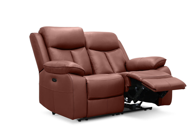 DACIA LEATHER 2 SEATER SOFA WITH INBUILT ELECTRIC RECLINERS BURNT ORANGE
