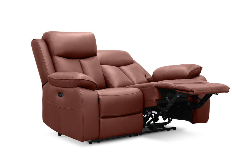 DACIA LEATHER 2 SEATER SOFA WITH INBUILT ELECTRIC RECLINERS BURNT ORANGE