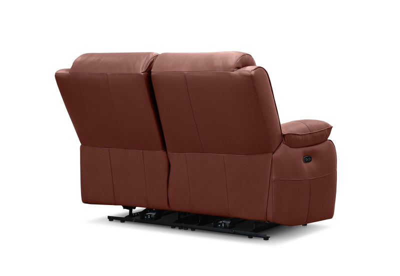 DACIA LEATHER 2 SEATER SOFA WITH INBUILT ELECTRIC RECLINERS BURNT ORANGE
