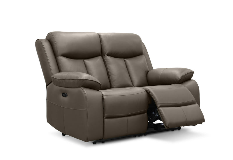 DACIA LEATHER 2 SEATER SOFA WITH INBUILT ELECTRIC RECLINERS GREY