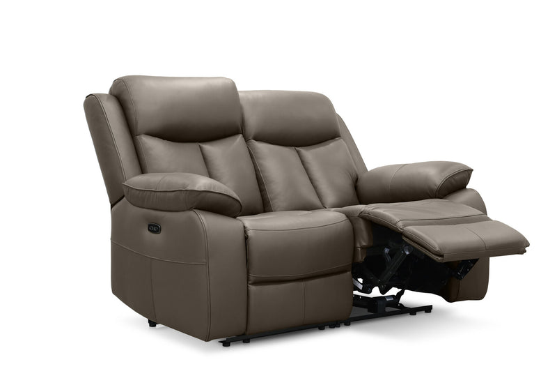 DACIA LEATHER 2 SEATER SOFA WITH INBUILT ELECTRIC RECLINERS GREY