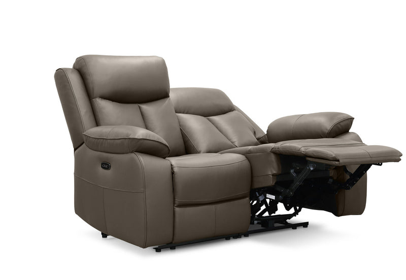 DACIA LEATHER 2 SEATER SOFA WITH INBUILT ELECTRIC RECLINERS GREY