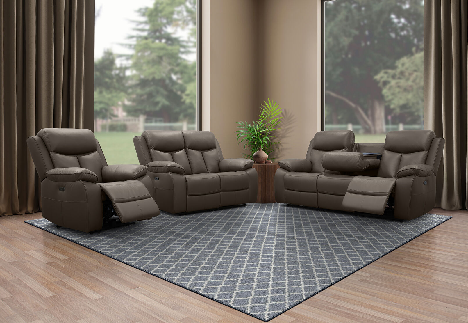 DACIA LEATHER 2 SEATER SOFA WITH INBUILT ELECTRIC RECLINERS GREY