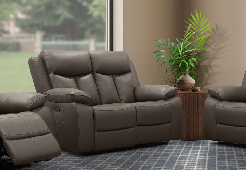 DACIA LEATHER 2 SEATER SOFA WITH INBUILT ELECTRIC RECLINERS GREY