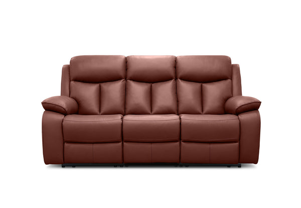DACIA LEATHER 3 SEATER SOFA WITH 2 INBUILT ELECTRIC RECLINERS BURNT ORANGE
