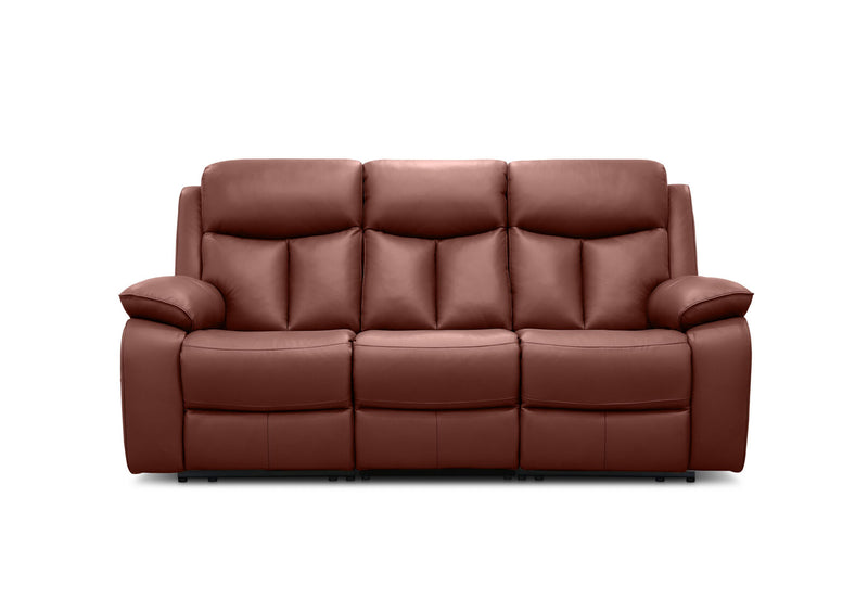 DACIA LEATHER 3 SEATER SOFA WITH 2 INBUILT ELECTRIC RECLINERS BURNT ORANGE