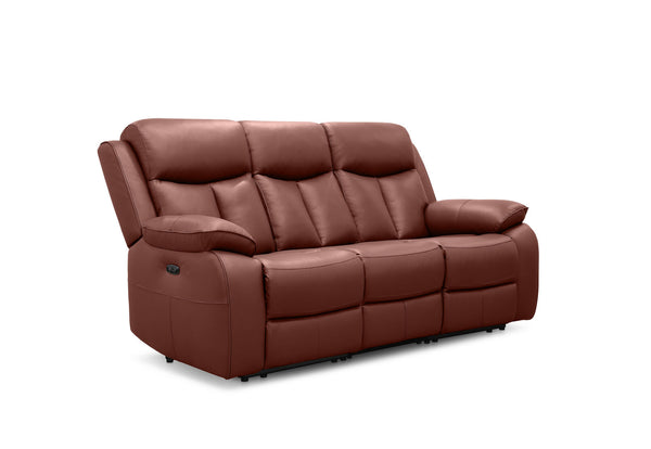 DACIA LEATHER 3 SEATER SOFA WITH 2 INBUILT ELECTRIC RECLINERS BURNT ORANGE