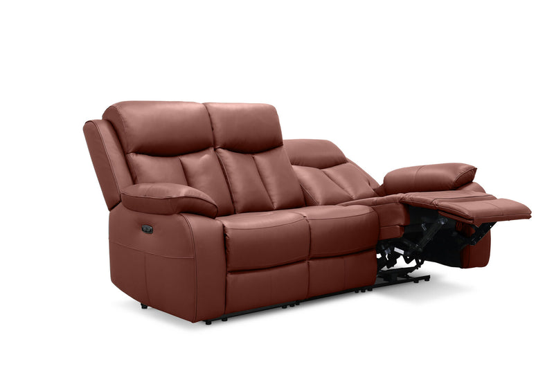 DACIA LEATHER 3 SEATER SOFA WITH 2 INBUILT ELECTRIC RECLINERS BURNT ORANGE