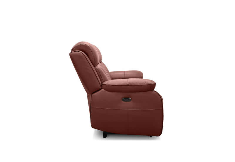 DACIA LEATHER 3 SEATER SOFA WITH 2 INBUILT ELECTRIC RECLINERS BURNT ORANGE