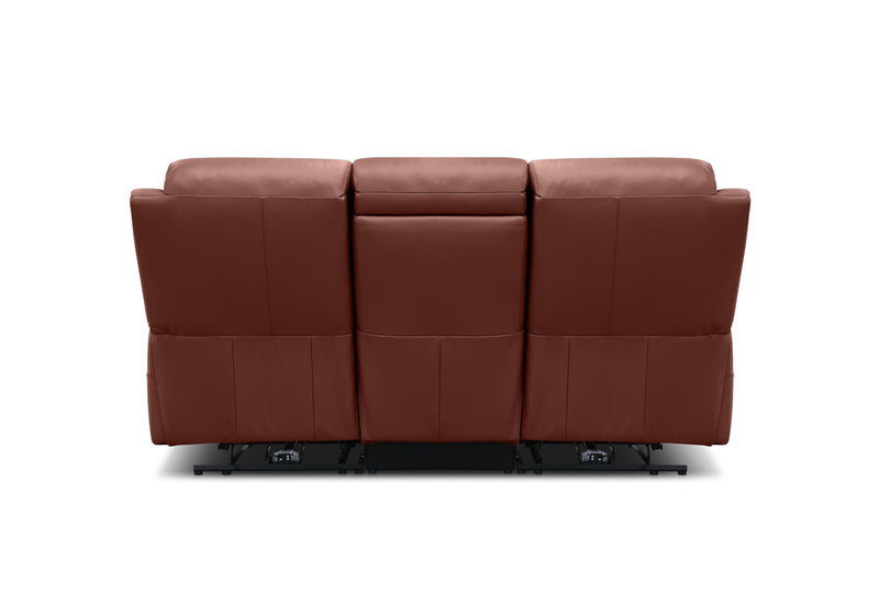 DACIA LEATHER 3 SEATER SOFA WITH 2 INBUILT ELECTRIC RECLINERS BURNT ORANGE