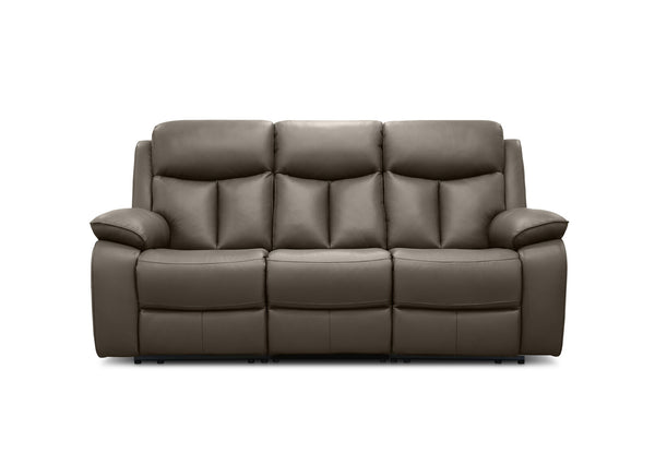 DACIA LEATHER 3 SEATER SOFA WITH 2 INBUILT ELECTRIC RECLINERS GREY