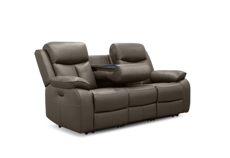 DACIA LEATHER 3 SEATER SOFA WITH 2 INBUILT ELECTRIC RECLINERS GREY