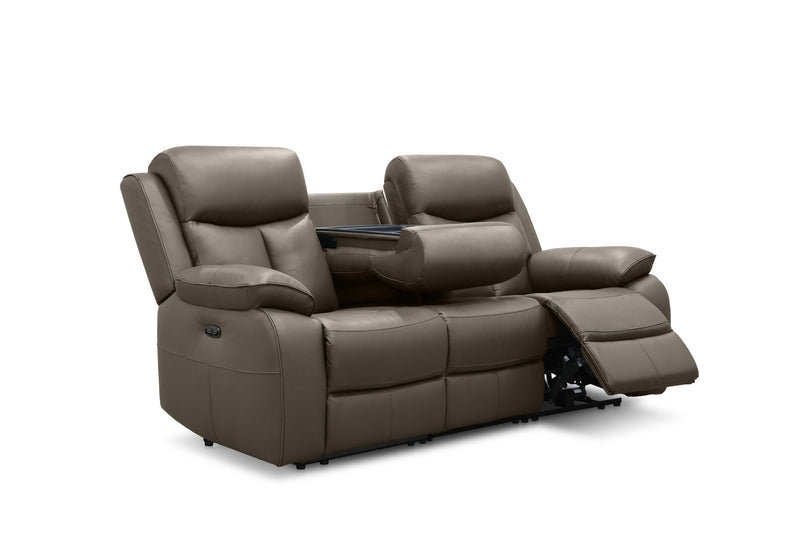 DACIA LEATHER 3 SEATER SOFA WITH 2 INBUILT ELECTRIC RECLINERS GREY