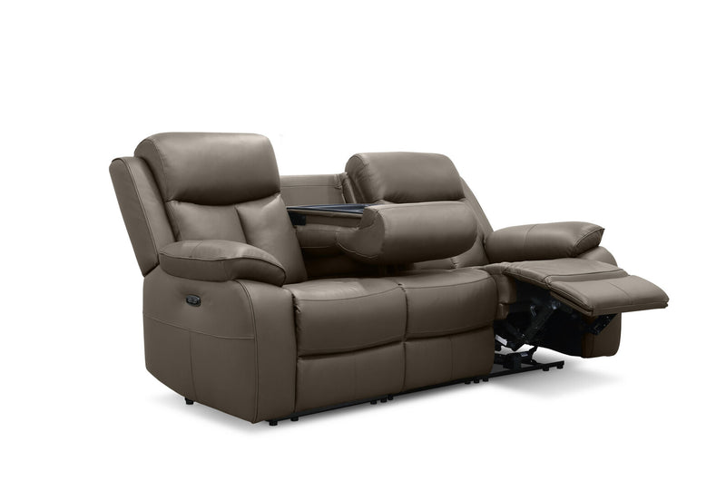 DACIA LEATHER 3 SEATER SOFA WITH 2 INBUILT ELECTRIC RECLINERS GREY