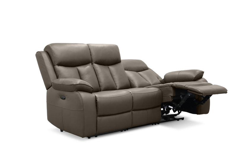 DACIA LEATHER 3 SEATER SOFA WITH 2 INBUILT ELECTRIC RECLINERS GREY