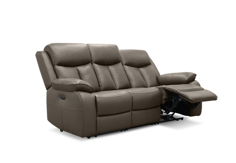 DACIA LEATHER 3 SEATER SOFA WITH 2 INBUILT ELECTRIC RECLINERS GREY