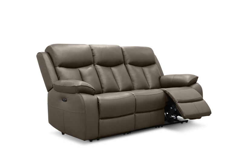 DACIA LEATHER 3 SEATER SOFA WITH 2 INBUILT ELECTRIC RECLINERS GREY