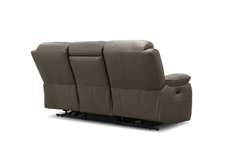 DACIA LEATHER 3 SEATER SOFA WITH 2 INBUILT ELECTRIC RECLINERS GREY