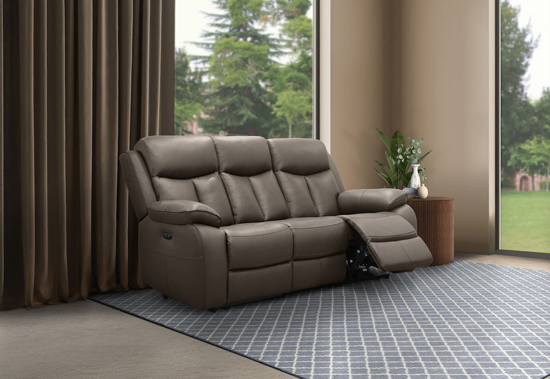 DACIA LEATHER 3 SEATER SOFA WITH 2 INBUILT ELECTRIC RECLINERS GREY