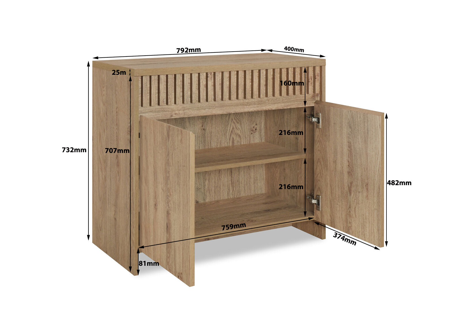 STEPHENSON 2 DOOR SMALL BUFFET OAK