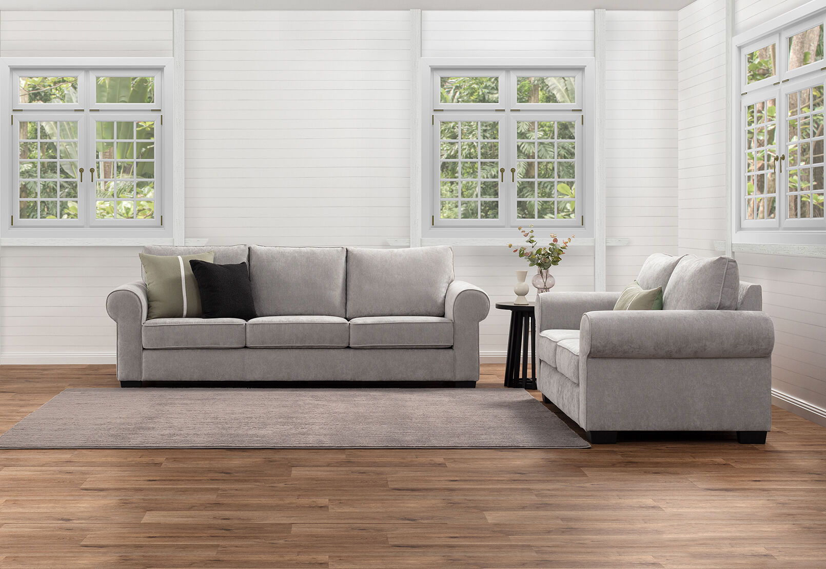 ALLI FABRIC 3 SEATER SOFA LIGHT GREY