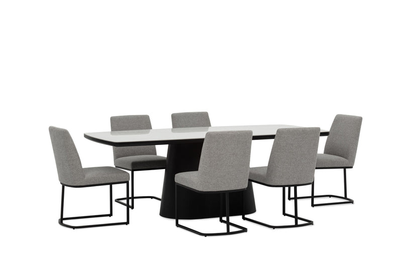 DORVAL 7 PIECE DINING SUITE WITH NEVIS CHAIRS  WHITE / GREY